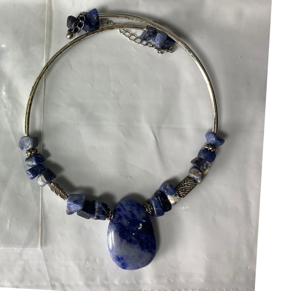 Blue Gemstone Charm Bangle Bracelet Silver Tone Beaded Stackable‎